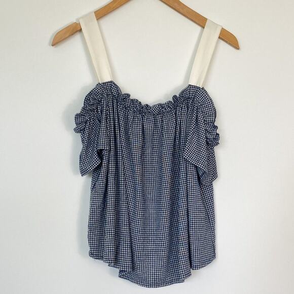 Mango Blue White Gingham Flowy Cami Top Tank Blouse - Picture 2 of 11